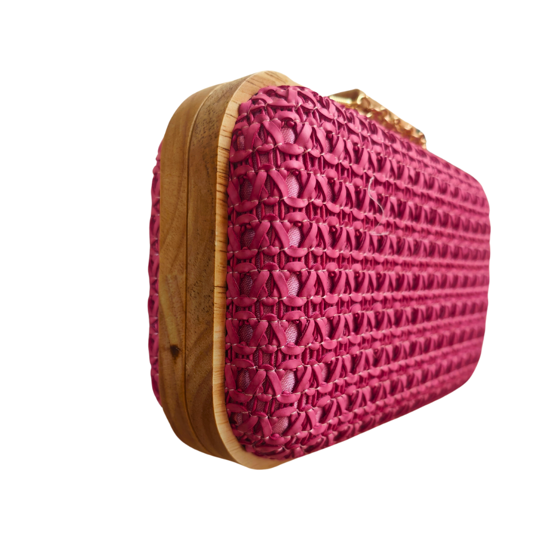 hot pink woven Timber frame clutch bag by Free Spirit Australia Abbey Lane Linen Gifts