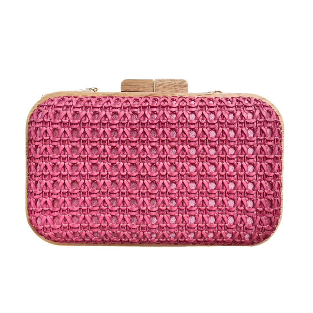 hot pink woven Timber frame clutch bag by Free Spirit Australia Abbey Lane Linen Gifts